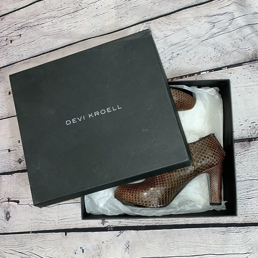 Brown Devi Kroell Snakeskin Booties - Picture 1 of 12